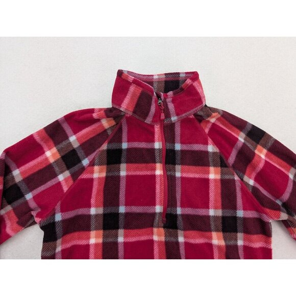 Eddie Bauer Women's Fleece 1/4 Zip Sweater Size S Pink Plaid Pullover - Picture 2 of 11